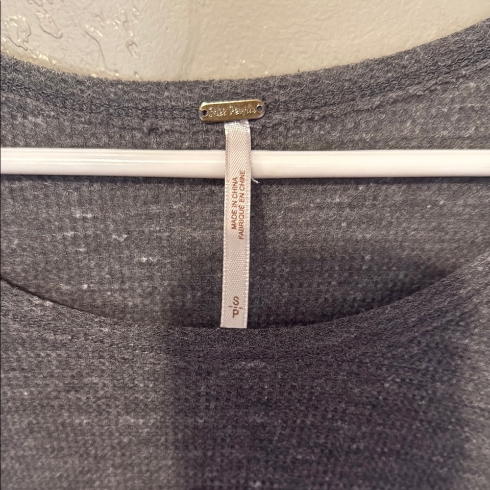 Free People Charcoal Gray Knit Top with Asymmetrical Lines Small - Picture 2 of 7